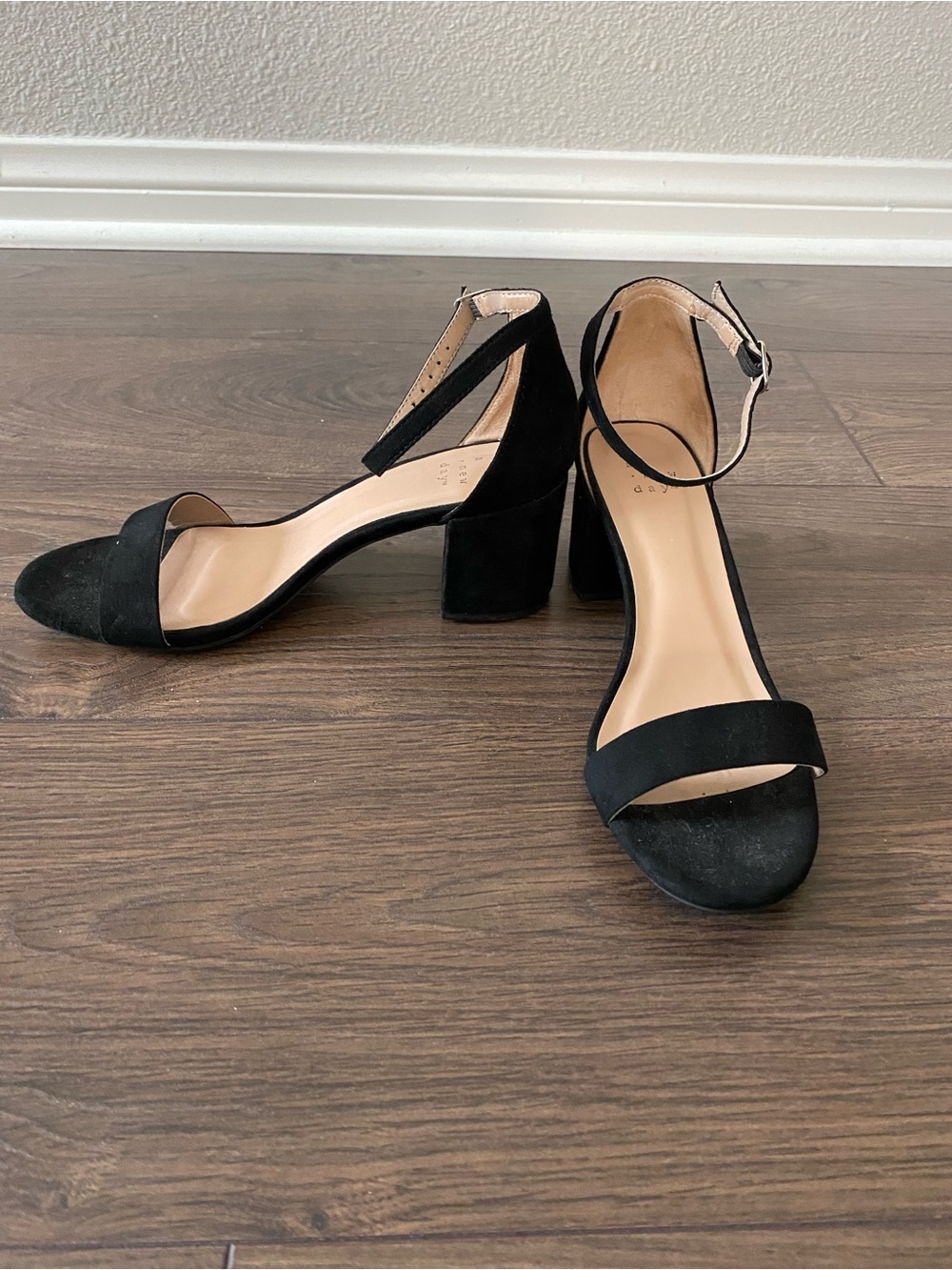 a new day Black Suede Ankle-Strap Low Block Heel Sandals